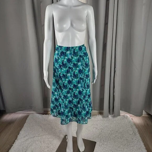 Jones Wear Women's Blue, Green Floral Side Zip Lined A-Line Skirt Size 12 (NWT) - Picture 1 of 11